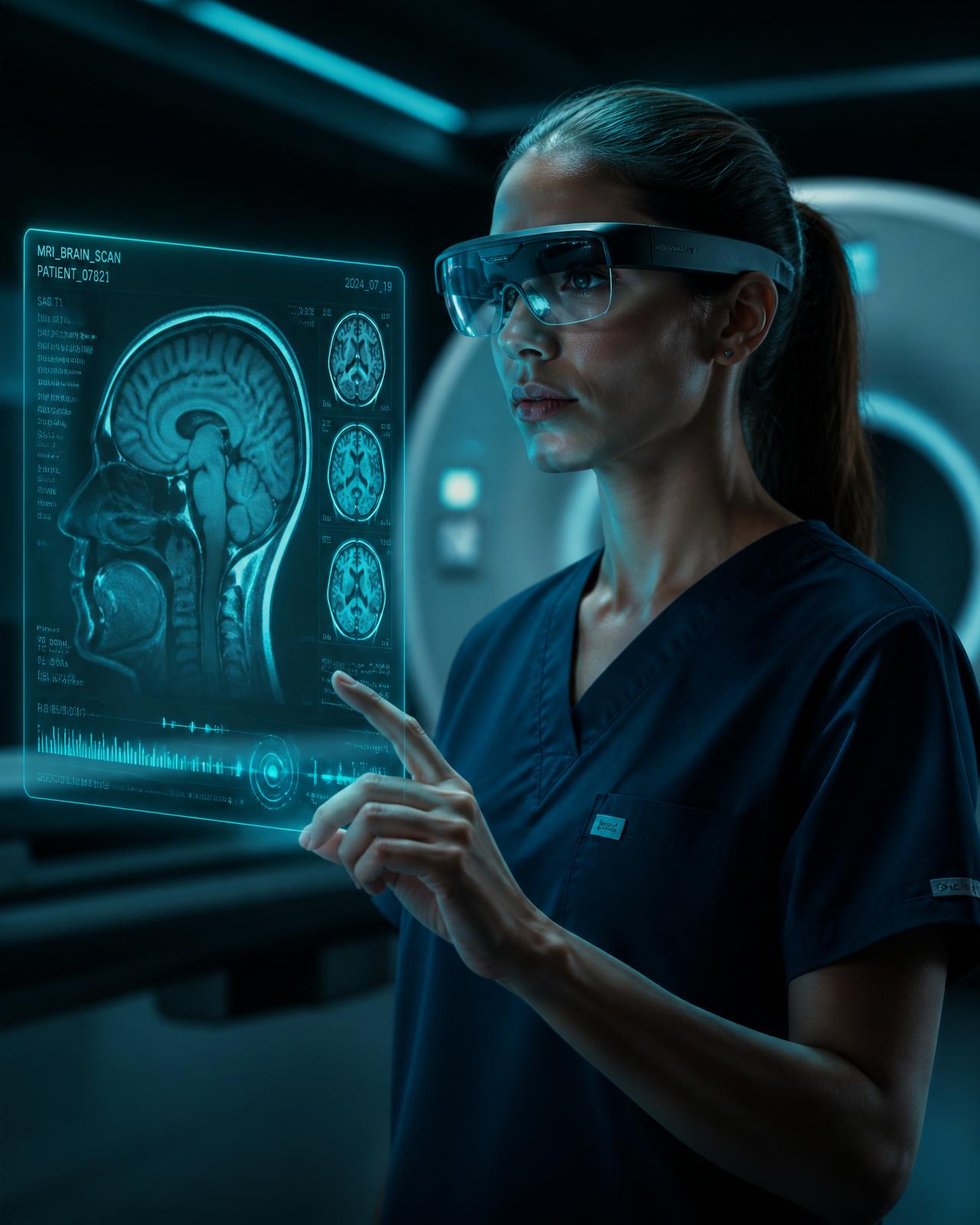 Radiology technologist with AR overlay